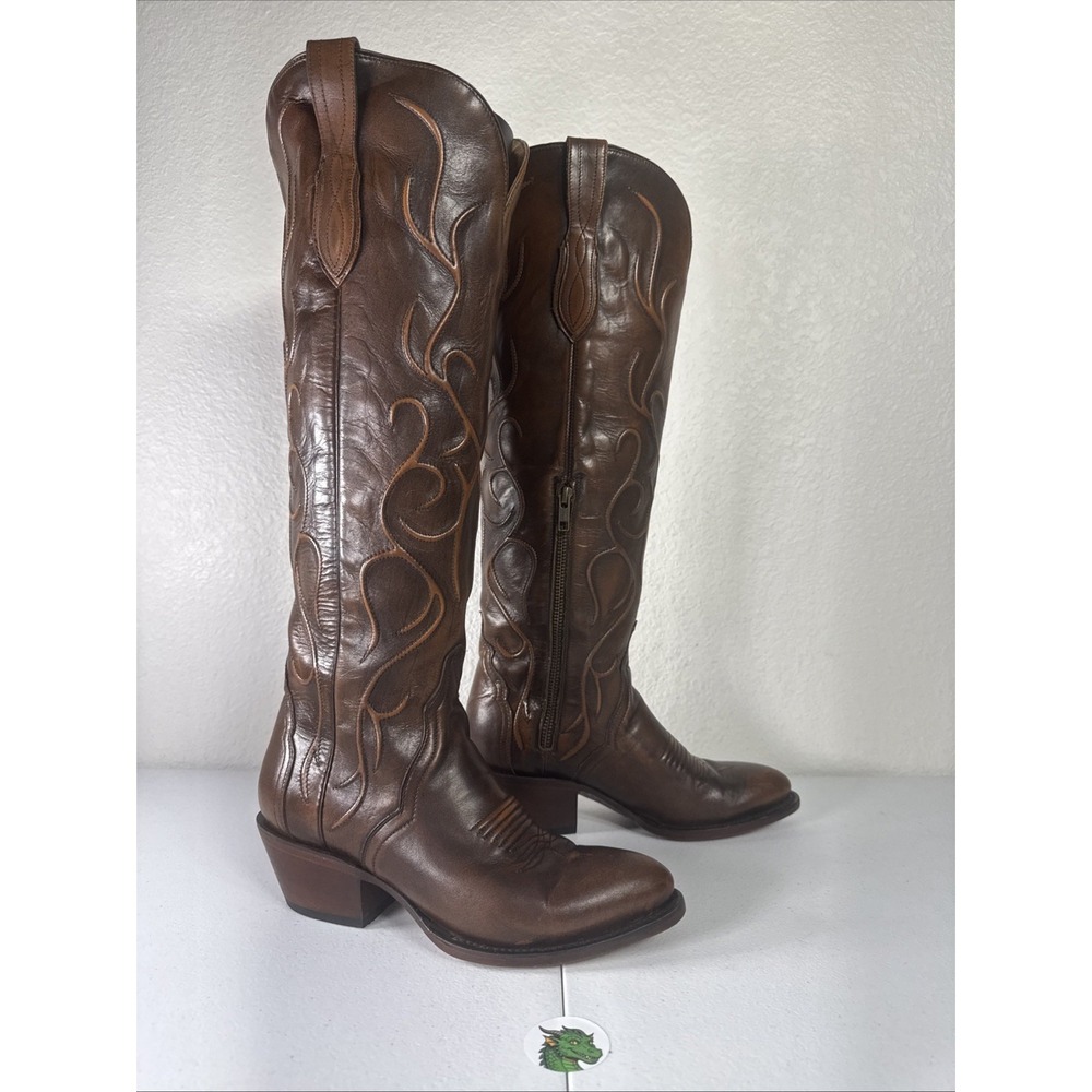 Lucchese Tall 17" Brown Cowboy Boots Womens Size 6.5 Western Fashion Line Dance